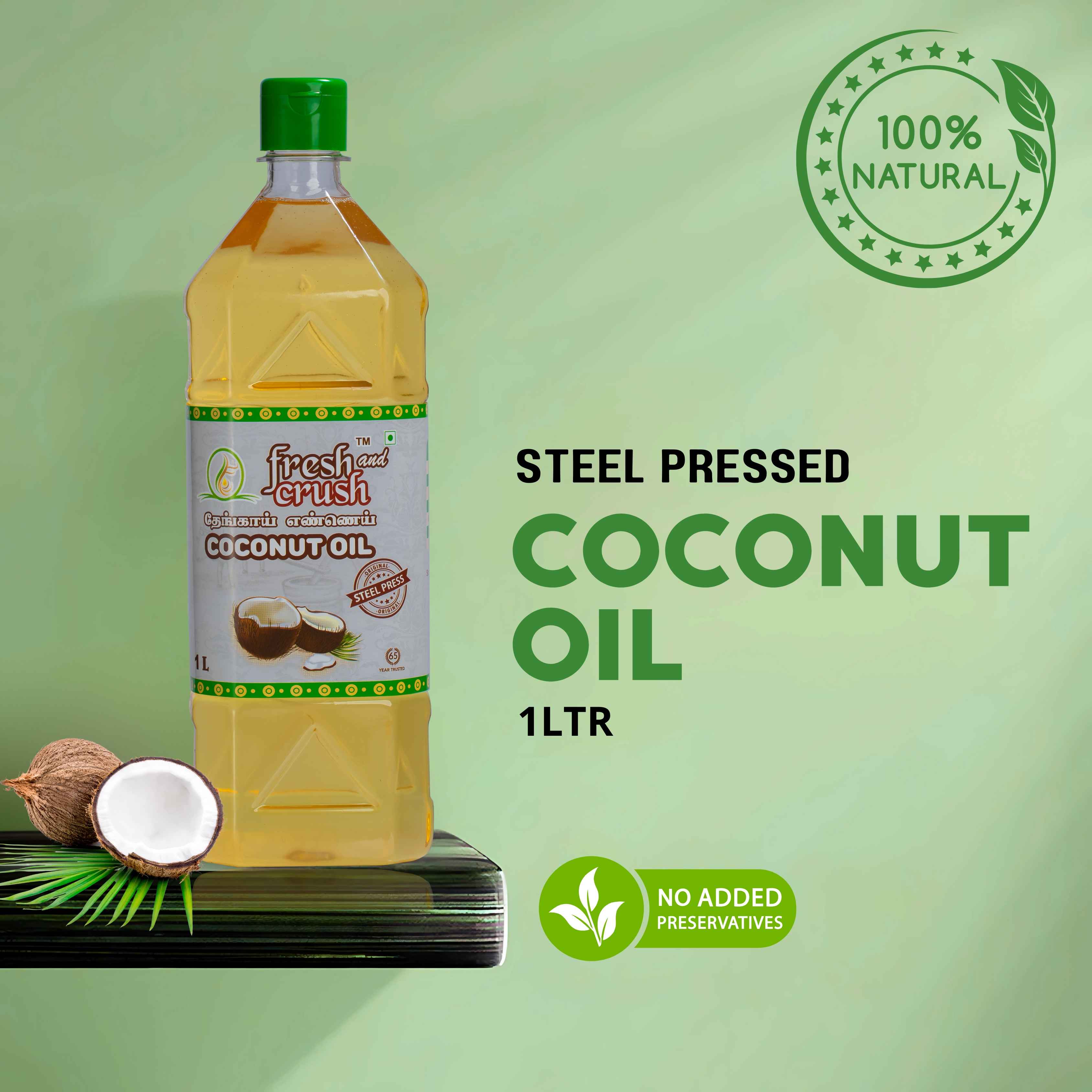 Steel Pressed Coconut Oil 1 Lit (செக்கு தேங்காய் எண்ணெய்)